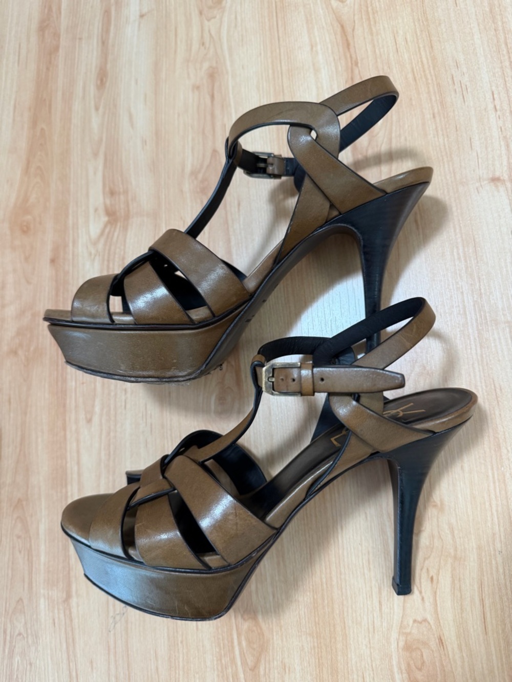 Yves Saint Laurent Brown Tribute  Braided Leather Ankle-Strap Sandals - Picture 6 of 8